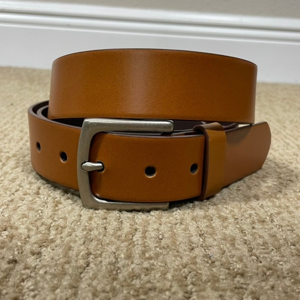 Gap Classic Trouser Belt Mens 42 Cognac Orange Bonded Leather Preppy Academia